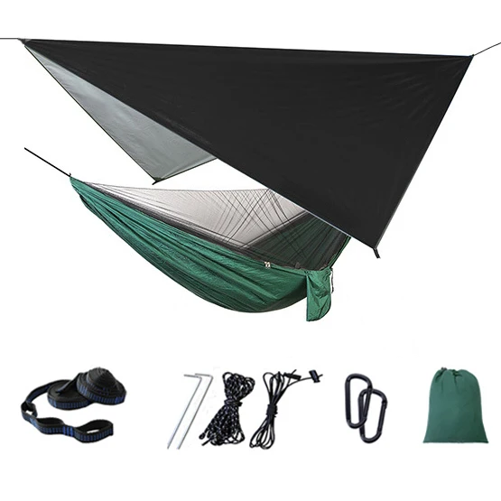 Custom 210T Nylon 2 Person Portable Outdoor Parachute Camping Nylon Tent Hammock Rain Fly Tarp With Mosquito Net