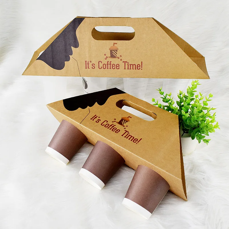 China 1/2/4 Cup to Go Custom Disposable Take Away Drink Carrier Paper Coffee Cup Holder With Handle