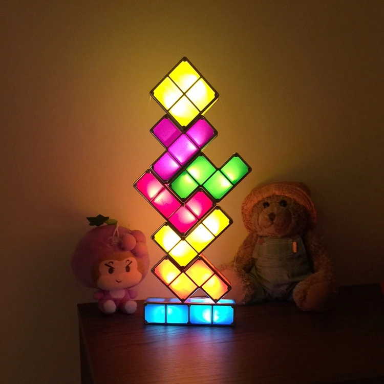 
DIY Tetris Puzzle Light Stackable LED Desk Lamp Constructible Block Night Light Retro Game Tower Baby Colorful Brick Toy 