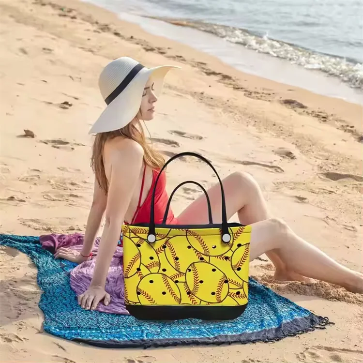 Fashion Printing Large EVA Baseball Bogg Bag New Design High Capacity Beach Tote with Two Handles Open Closure Rubber Waterproof