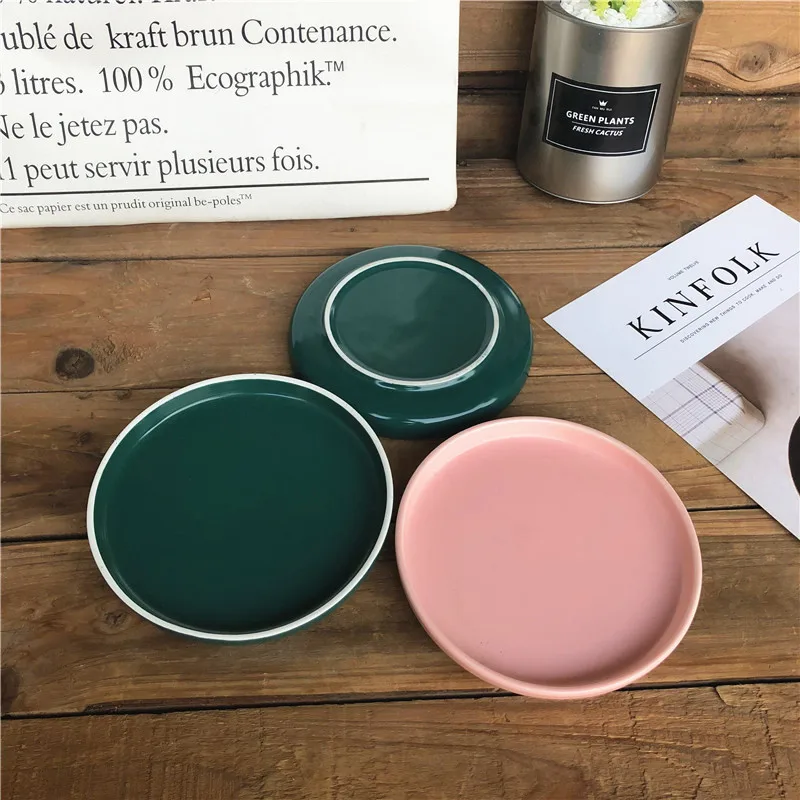 Eco-friendly cheap price ceramic round color glazed ceramic flat plate in stock