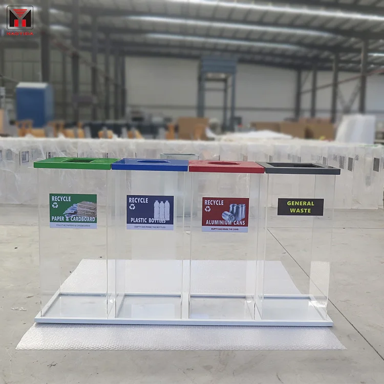 Custom Airport Anti-Terrorist Safety Transparent Dustbin 4 compartment transparent recycling bin
