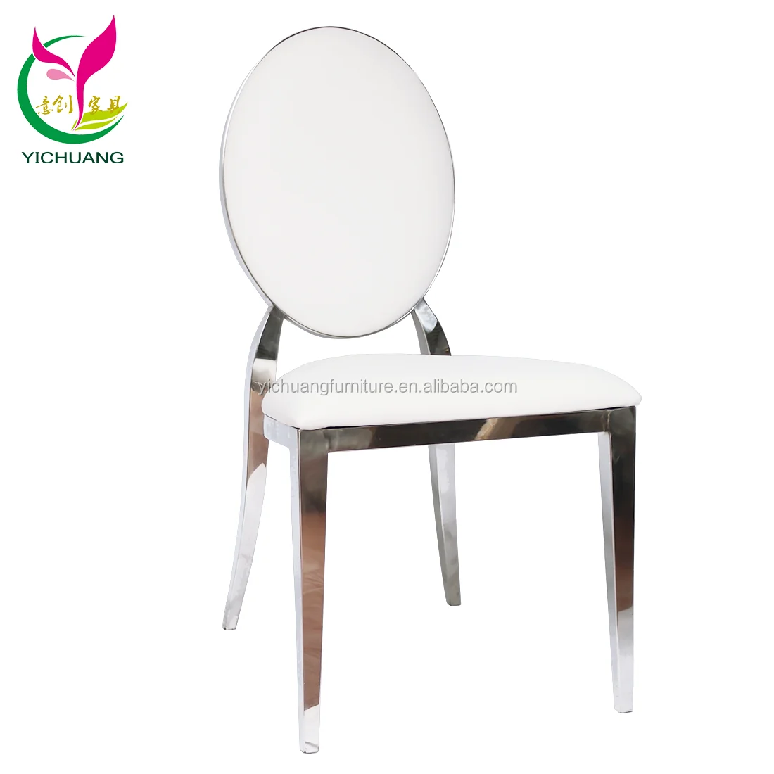 China hotel dining banquet hall wedding events use stackable white leather silver stainless steel chair and table for events