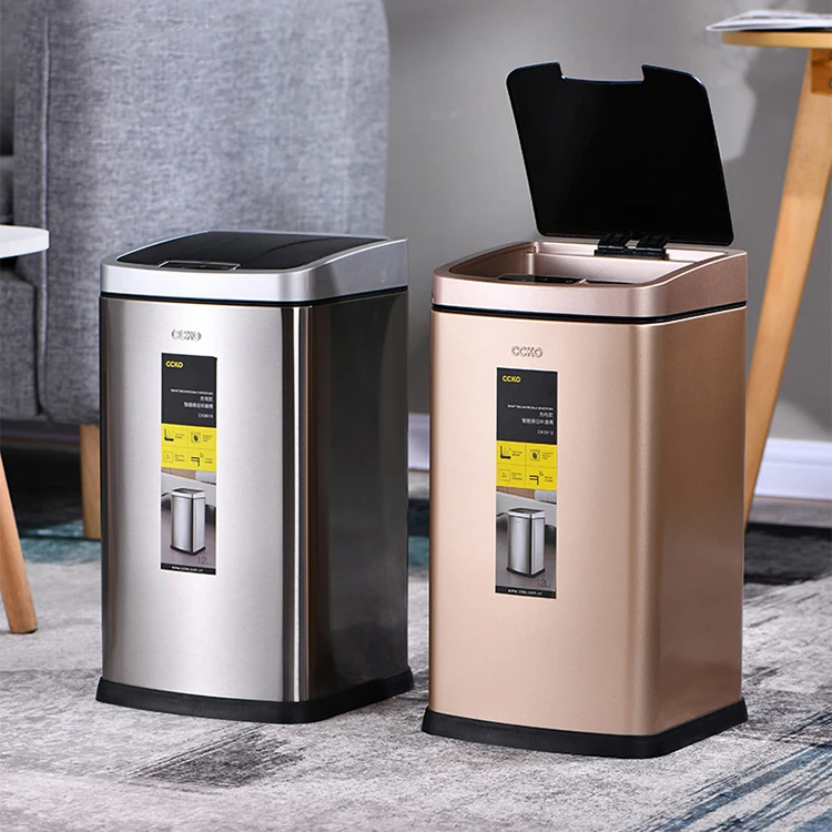 Gold Hotel Kitchen Stainless Steel Sensor Garbage Bin Automatic Dustbin Smart Trash Can Electric Garbage Can Smart Waste Bins