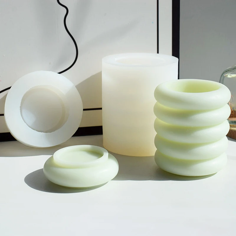DIY эпоксидная смола круглая подсвечник с крышкой силиконовая форма вертикальная полоса штукатурка коробка для хранения