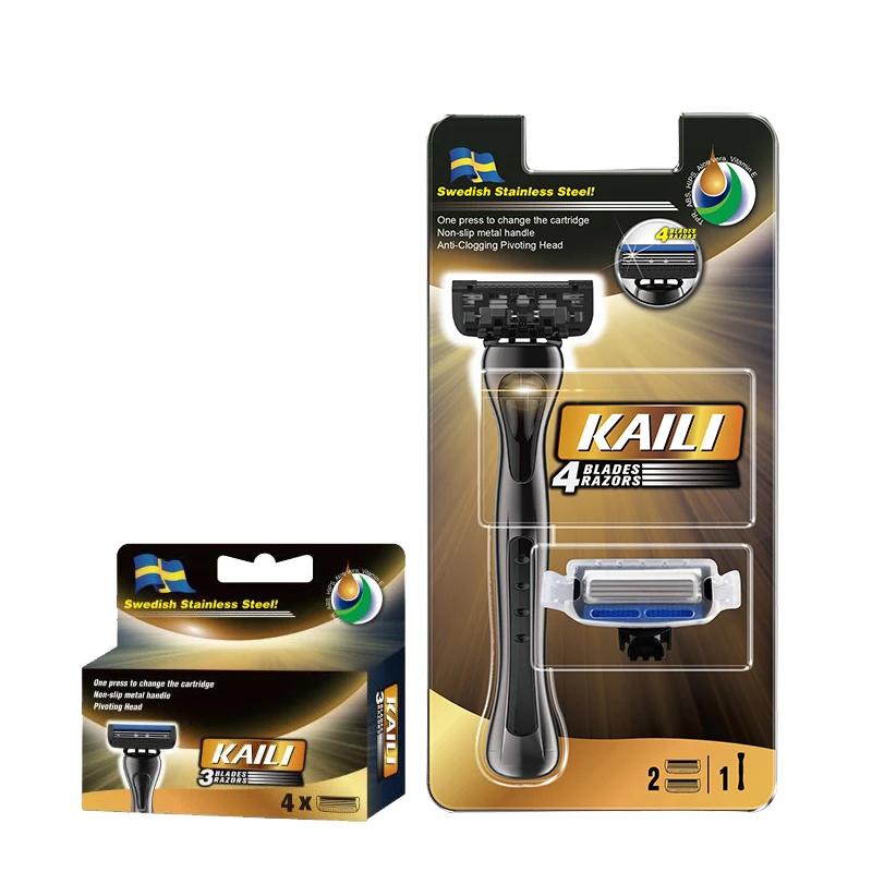 KL-S404LO KAILI four blades for man system razor shaving metal handle safety razor set