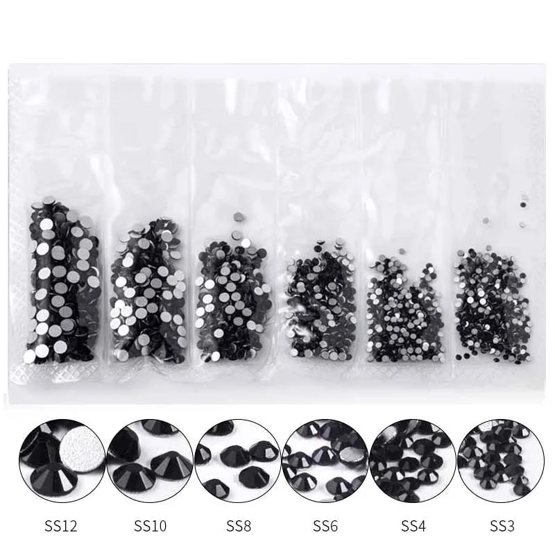 SS3-SS12 Nail Rhinestones Flatback Glass Mixed Size Nail Art Decoration Stones Shiny Gems Manicure Accessories Tool