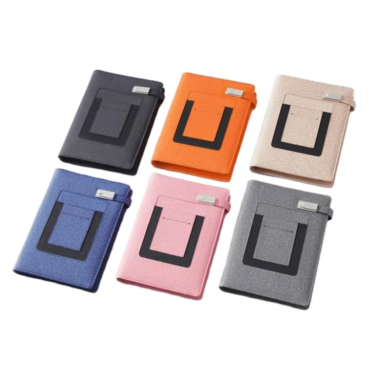 Fashion A5 royal blue leather charging notebook with 8000 mah powerbank and 16G USB disk flash drive