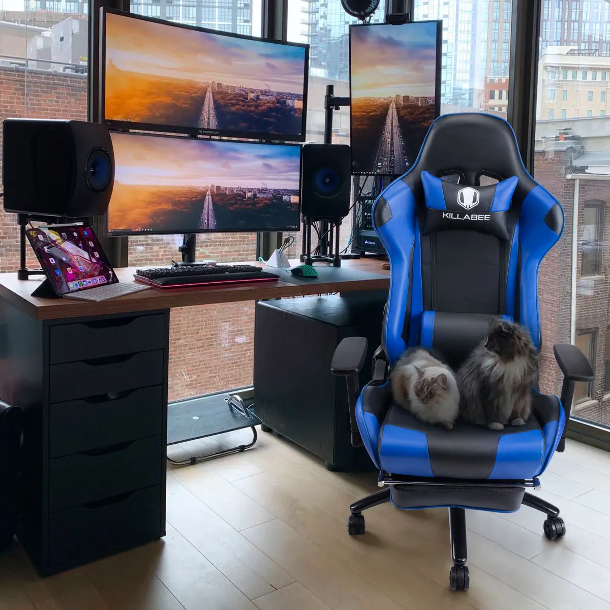 
Custom Logo Blue Swivel Gaming Chair Adjustable Racing For PC Gamer 