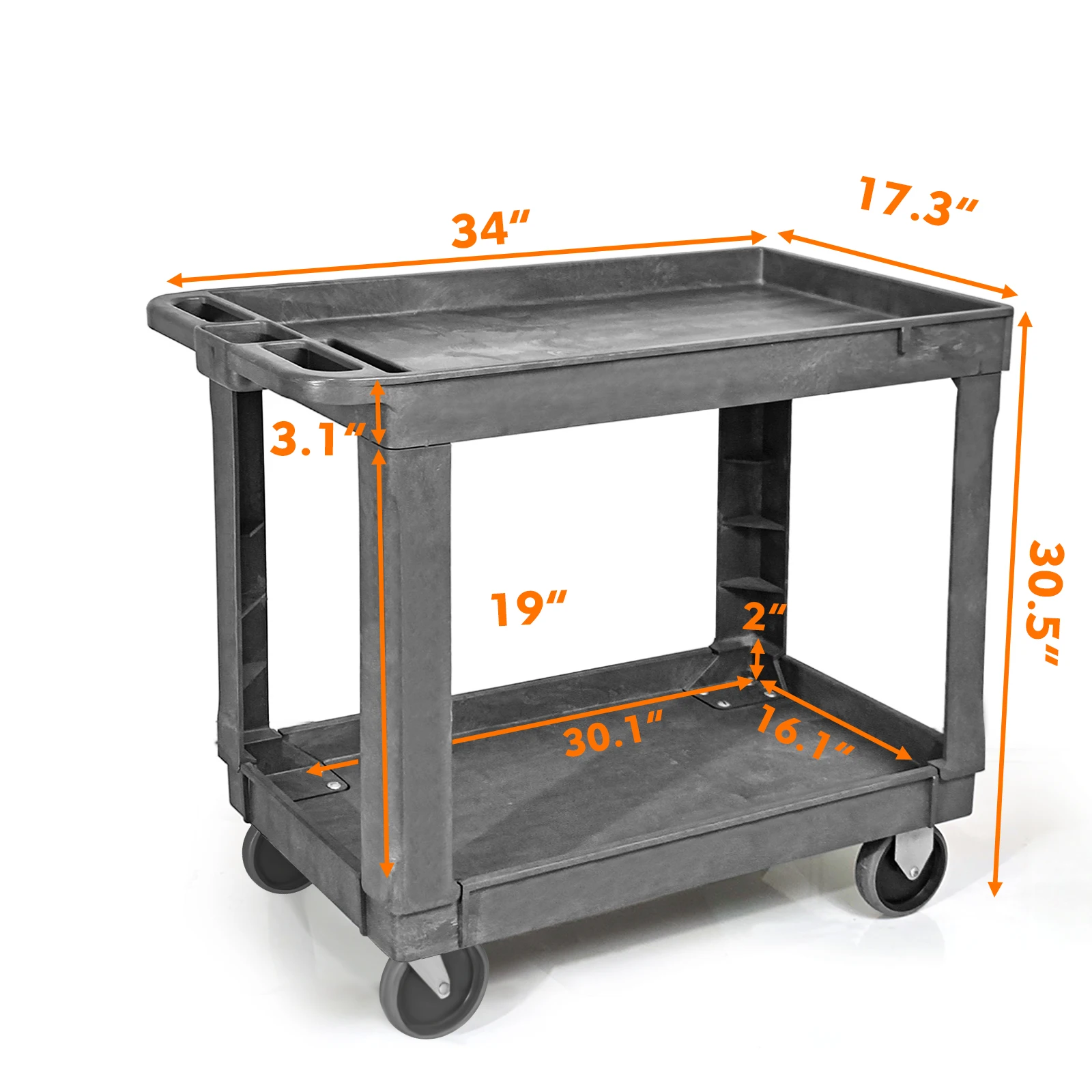 Heavy Duty 4 Wheels 2-Tier Service Mobile Industrial Utility Tool carts Two Shelf Tooling Service Cart Storage Trolley