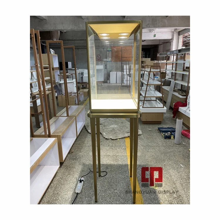 Jewelry Store Boutique Display Glass Showcase Rounded Metal Stainless Steel High Cabinet Jewelry Display Furniture