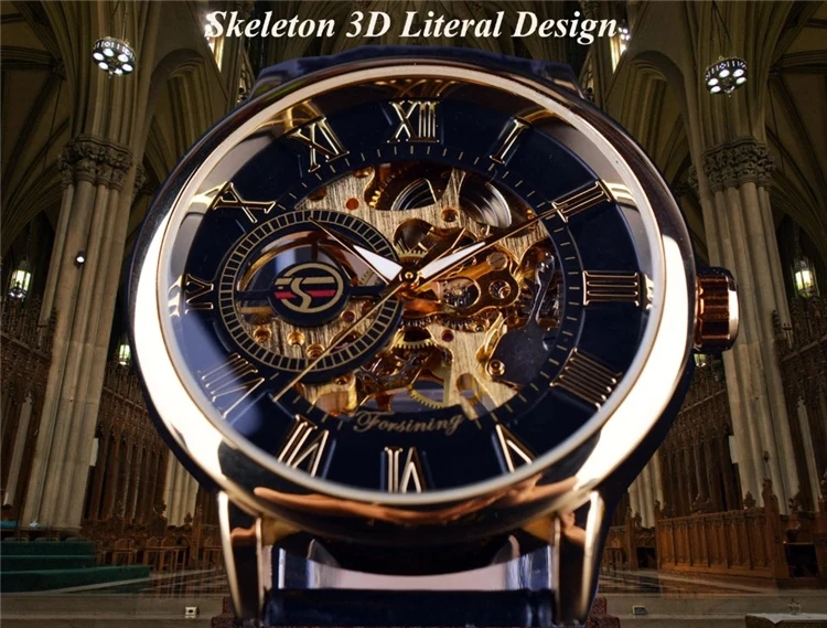 FORSINING GMT838 Men Wrist Luxury Stainless Steel Wristwatch Skeleton Automatic Mechanical Watch
