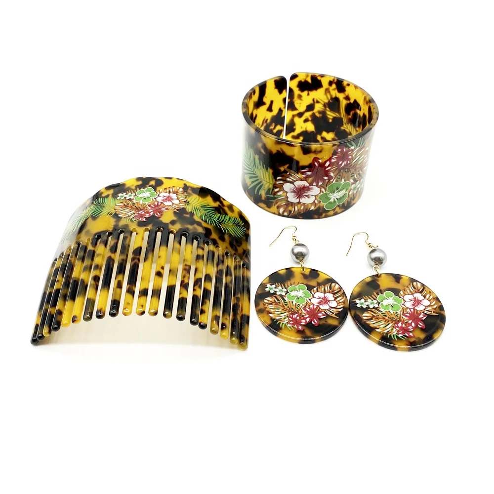 Fashion Jewelry Set Comb Bracelet Earring For Polynesian Hawaian Samoan Women Girls With Various Colors