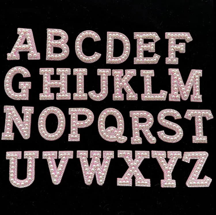 Hot Sale 26 Alphabet Pearl Rhinestone letters Ironing On Patches Applique 3d Diy Pearl Patches Cute Letter Patches