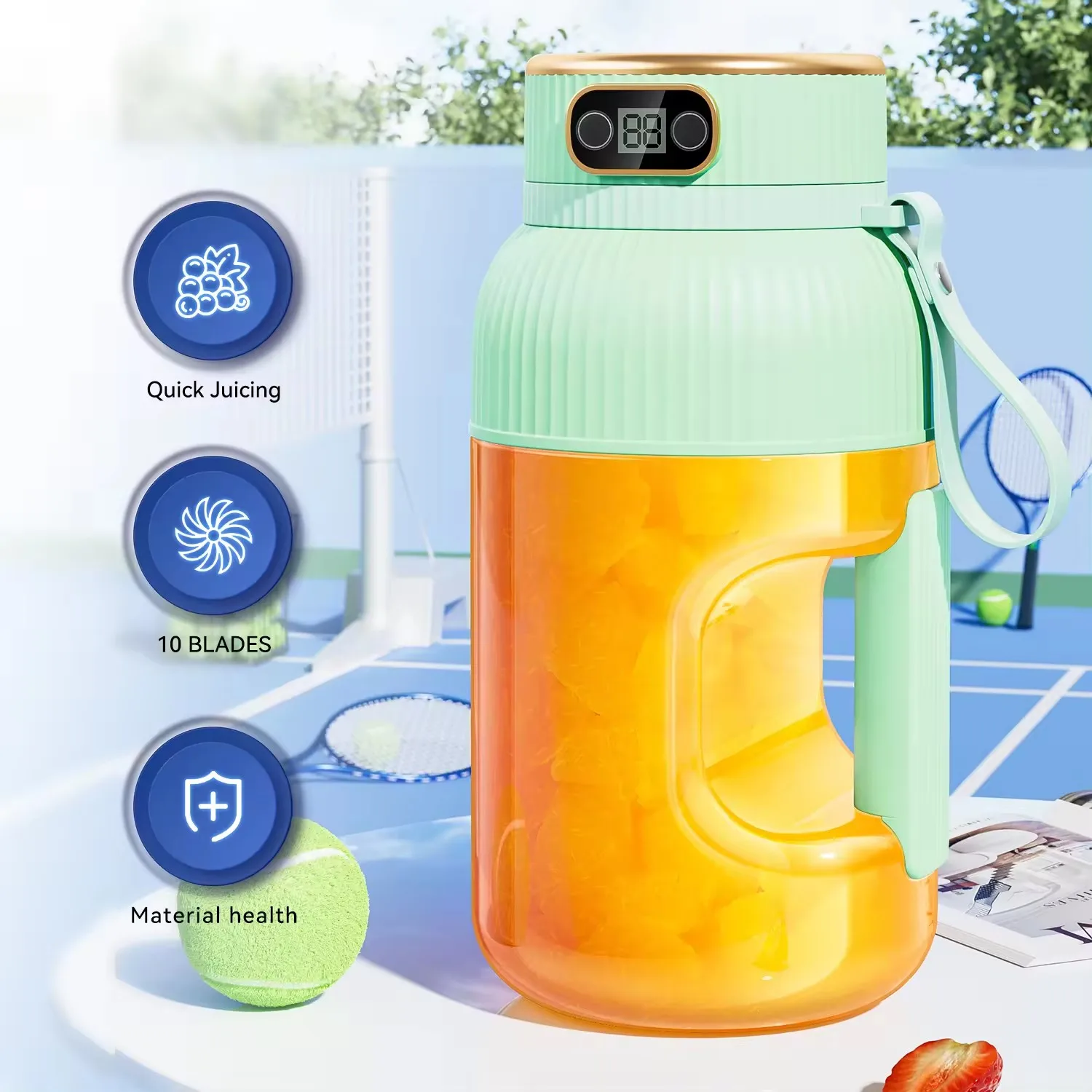 Large Capacity Sports and Fitness Juice Extractor Wireless Juicer Bottle Intelligent LED Display Liquidizer USB Fruit Blender