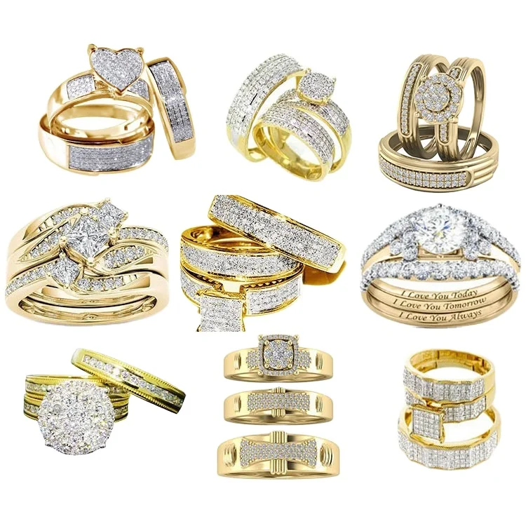 3pcs/Set Gold Diamond Wedding Rings Set Hot Sale Zircon Diamond Engagement Rings