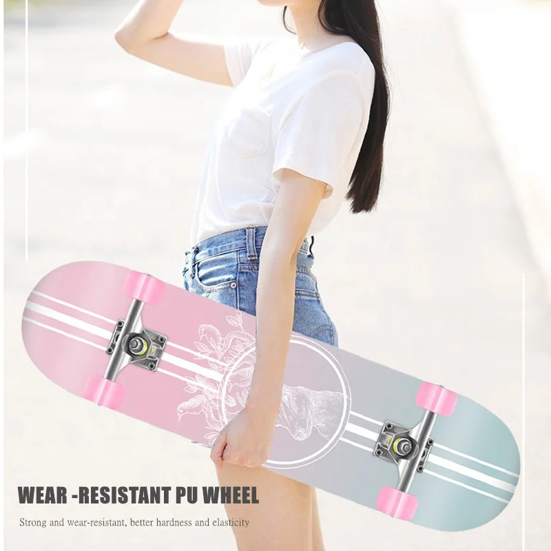 outdoor entertainment products wholesale custom surface patterns skateboard beginner longboard double rockers maple skateboard