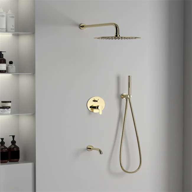 Concealed Shower Set Shower Faucets Round Modern In-wall Mounted Shower Sprayer Set Bathroom Stainless Steel Brass Gold Color