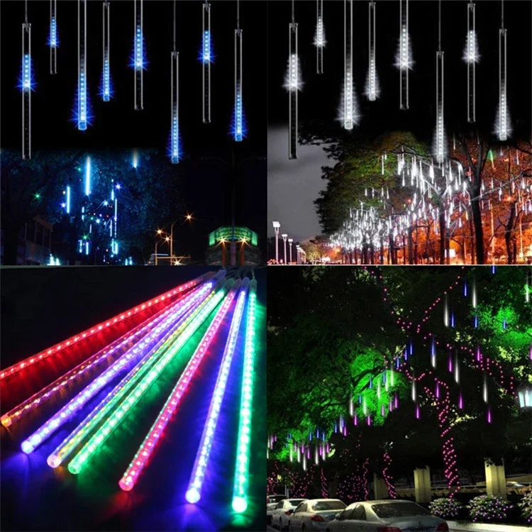 LED Outdoor String Lamp 10 Tubes Meteor Shower Street Garland Christmas Tree Decoration New Year Fairy Garden Display