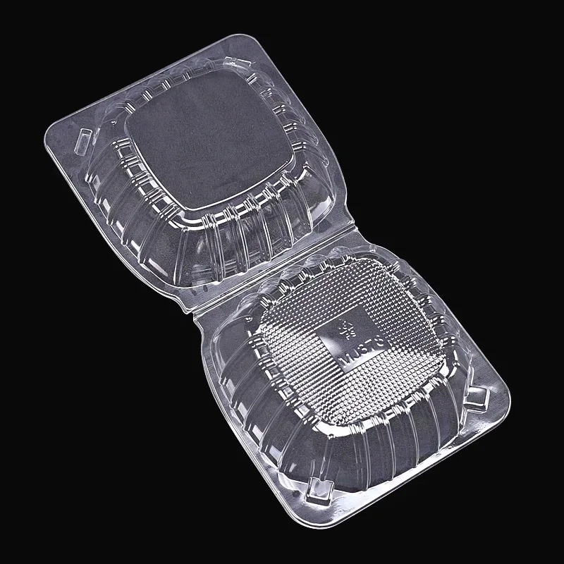 Disposable Plastic Fast Food Hamburger CakeTakeaway Container with Clear Embossed Blister Box Clamshell and Lid for Packaging