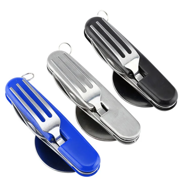 6-in-1 Outdoor Portable Cutlery Set Stainless Steel Foldable Knife Fork Spoon for Camping Picnic Fixed Flatware Sets