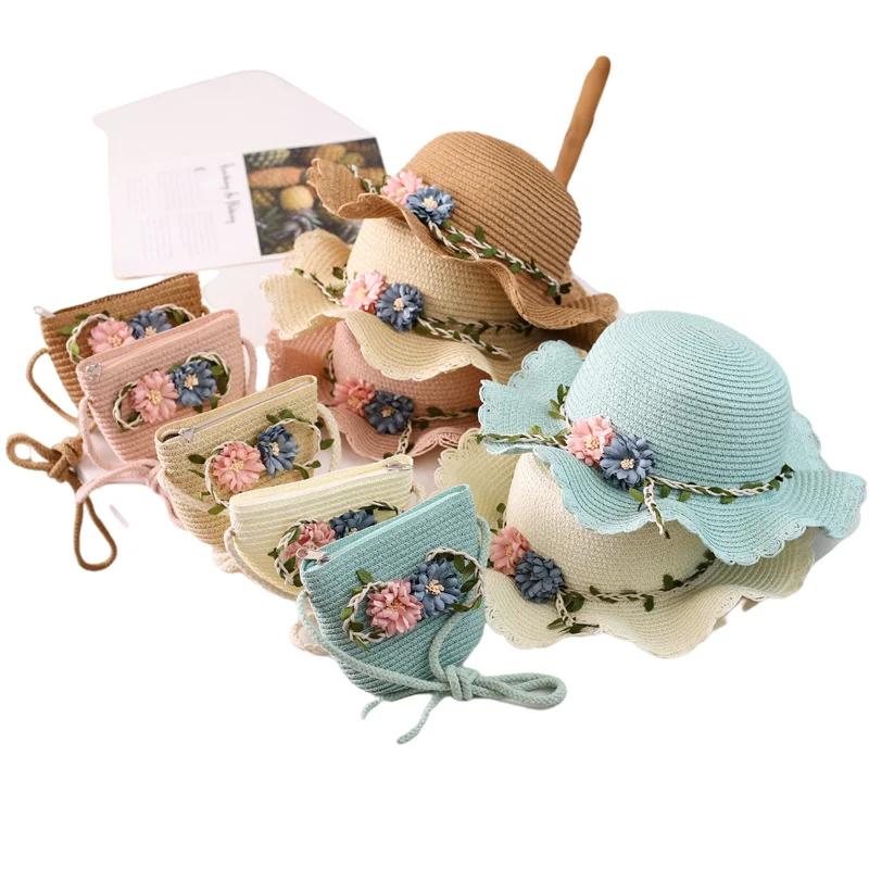 2022 Holiday Hat For Kids Korean Straw Bag And Hat Set Children Sunshade Hat