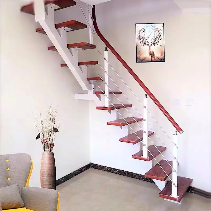 Mono Stringer Prefab Wood Staircase For House Project Modern Steel Straight Steel Stairs