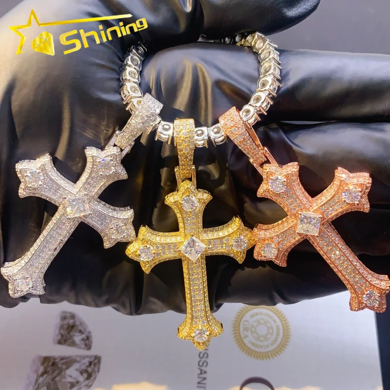 Оптовая цена Высокое качество хип-хоп кулон 925 стерлингового серебра GRA Сертифицированный Муассанит крест