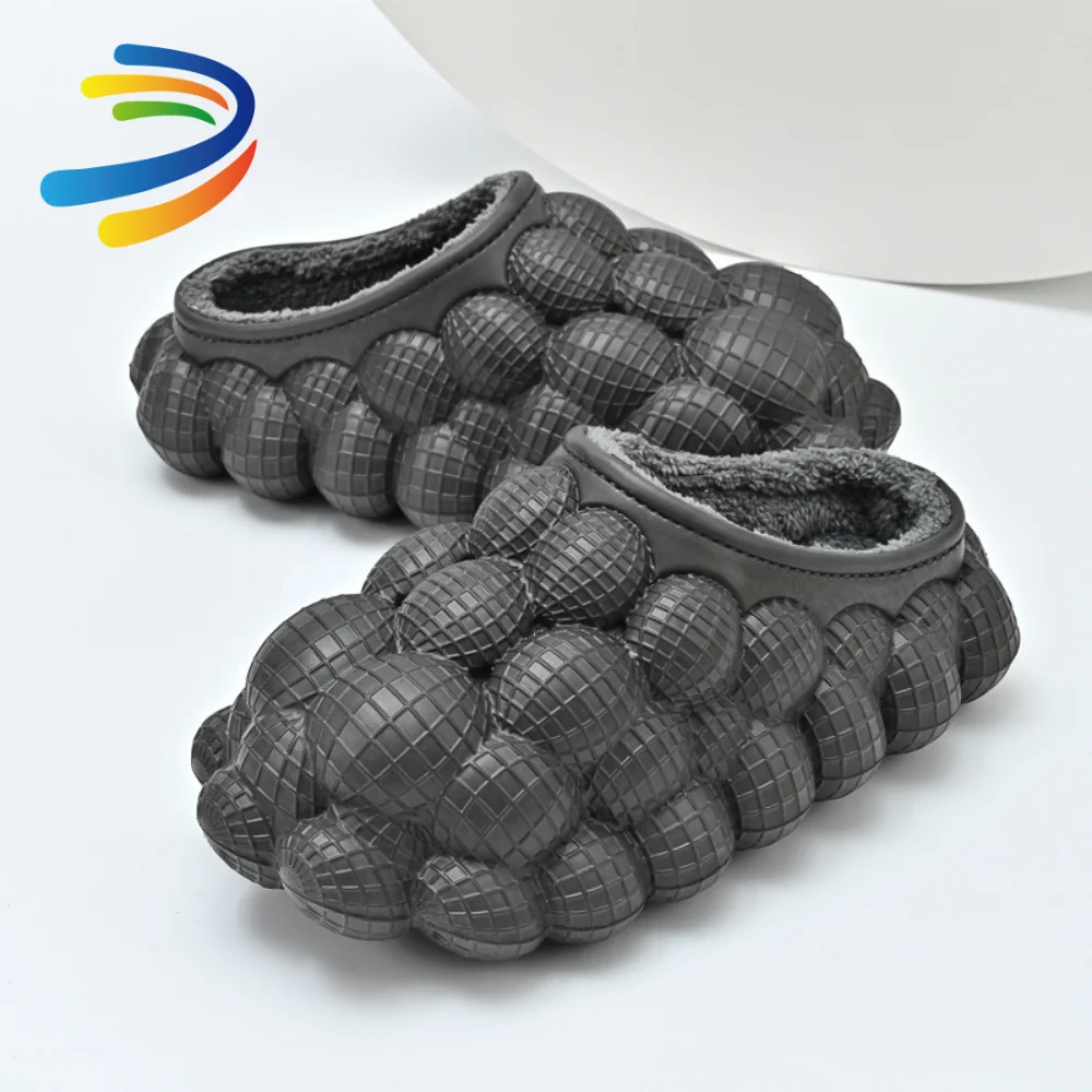 dropshipping product 2022 plush indoor house eva winter warm indoor cotton winter fur bubble slippers foam bubble slides