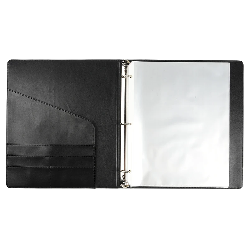 Business File Holder PU Leather 3 Ring Binder Padfolio Case Executive Folder Professional Letter Size A4 Document Bag