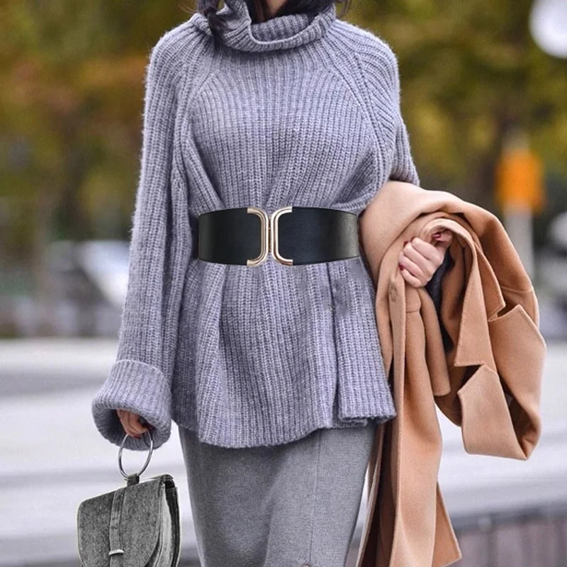 Europe and the United States Simple Elastic Wide Belt Ladies Decorative Waist Genuine Leather Belts