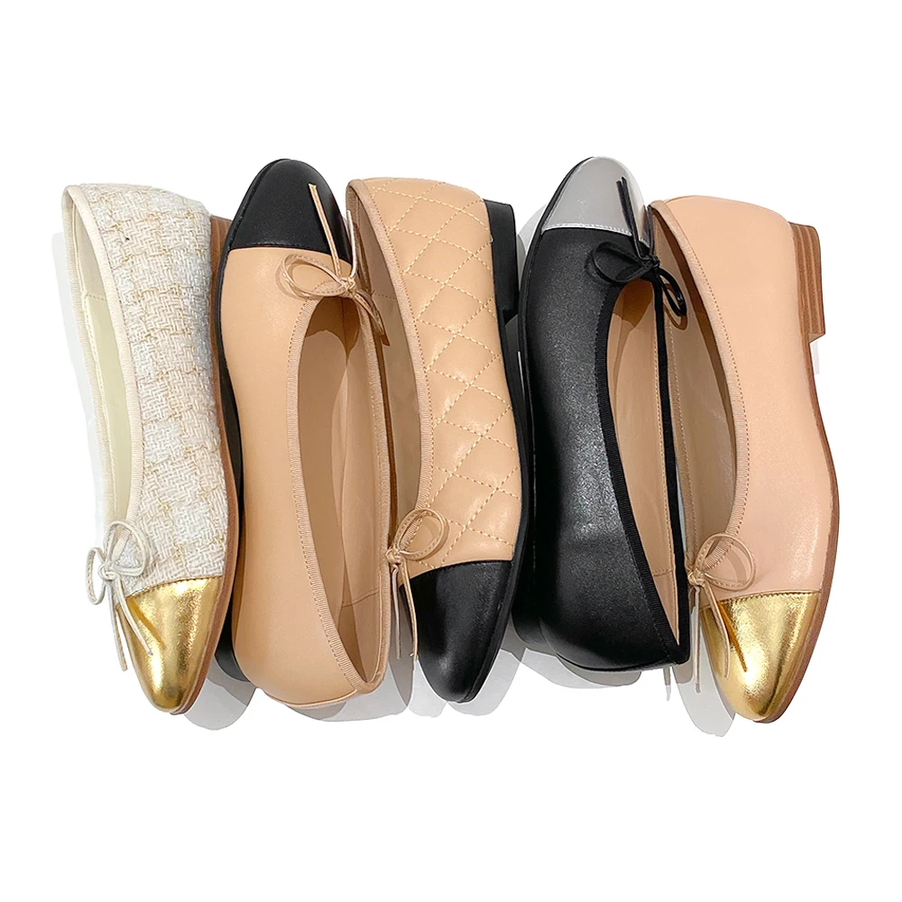 Autumn Women Outdoor Leather Ballet Flat Shoes Lady Good Quality Bow soft Leather Boat Ballet Flat Sandal Shoes