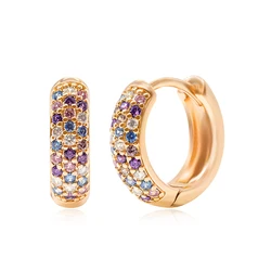 Wholesale Fashion Brass Jewelry Real Gold Plated Colored Gemstone Cubic Zirconia Hoop Huggie Earrings For Women