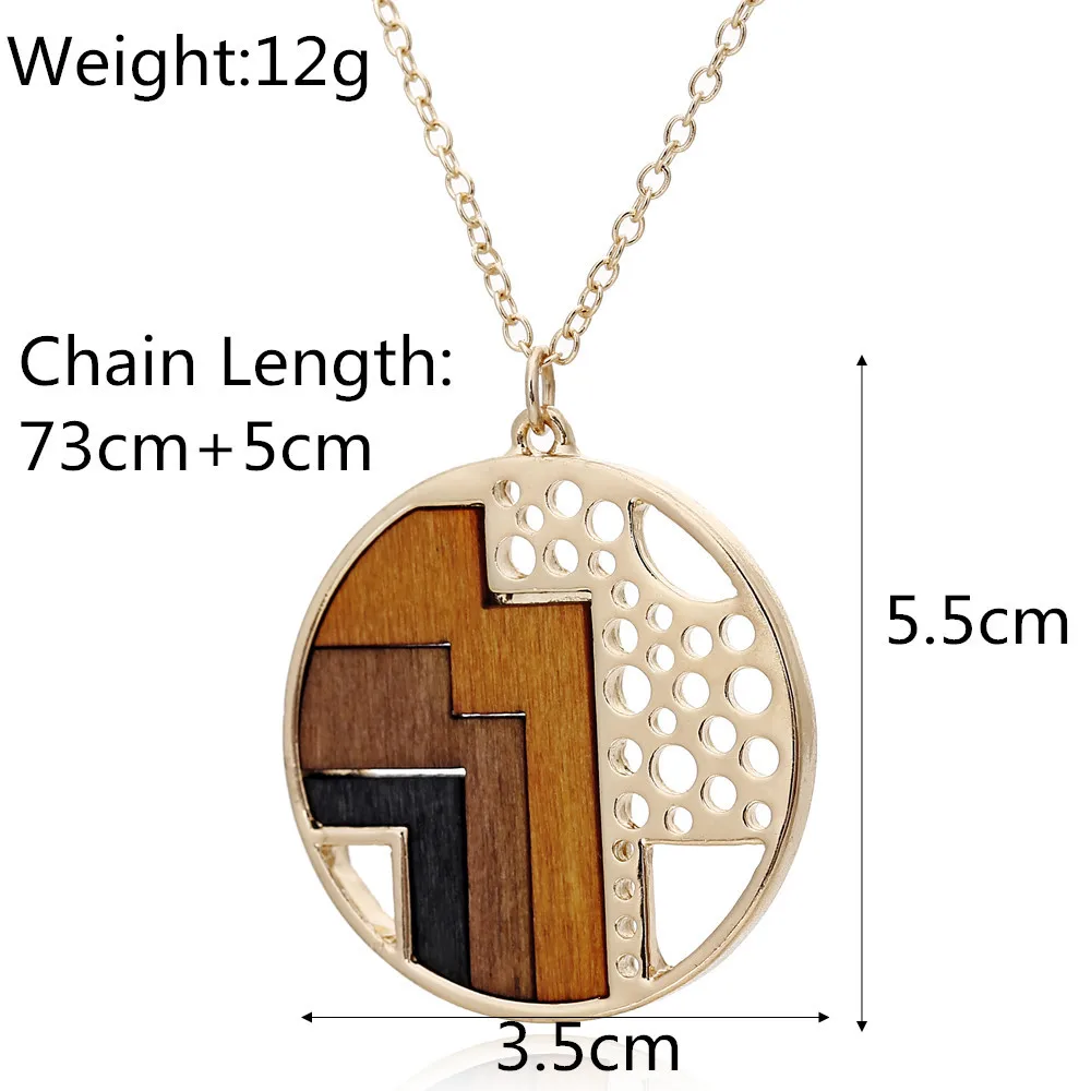 
Custom fashion girl elegant geometric circular wood contrast color set pendant necklace 
