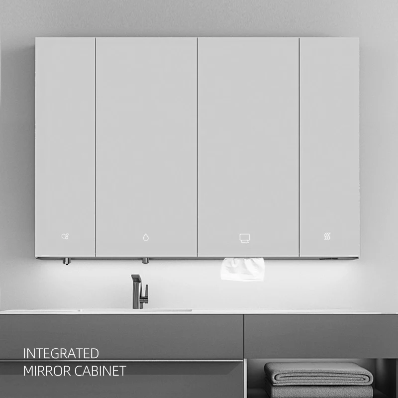Commercial Illuminated Wall Mirror Vanity 2 Or 3 In 1 Tissue Box Hand Dryer Soap Dispenser Led Mirror Cabinet For Bathroom