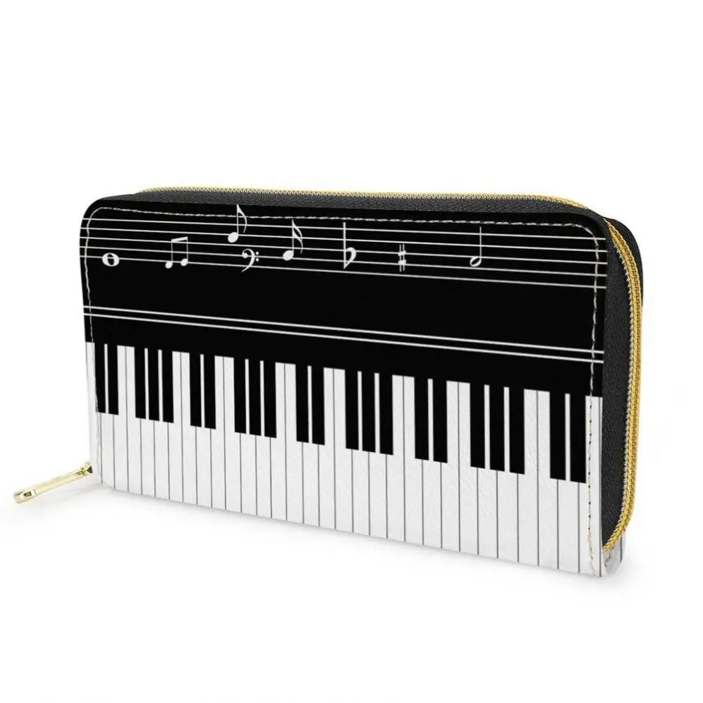 POD OEM Wallet PU Leather Ladies Clutch Long Zipper Phone Bag Piano Music Notes Pattern Purse Card Holder Portefeuille Femme