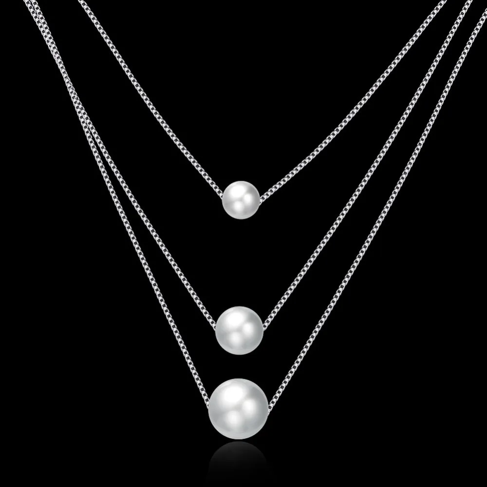 New arrival jewelry hots selling women necklaces three layer pearl necklaces 925 sterling silver pearl necklaces