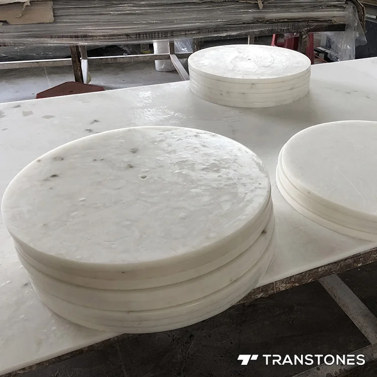 Round Alabaster Disk Faux White Quartz Stone 4mm Thin Ceiling Tiles Backlit Artificial Stone Waterproof