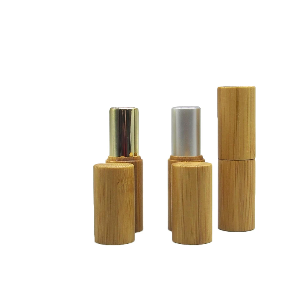 Eco Friendly Unique Private Label Custom Printed Logo Transparent Shiny Luxury Double Sided Empty Round Bamboo Lipstick Tube