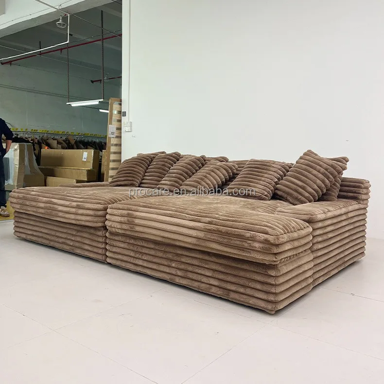 Living Room Compressed Furniture Tiktok Hot Selling Thick Striped Corduroy Modular Sectional Sofa Couch Set