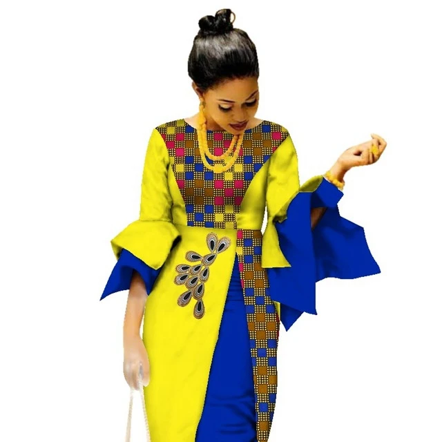 
Print Dress Summer for Women Vintage Bazin Riche Wax Print Fabric Party Dress For Girls WY2991 