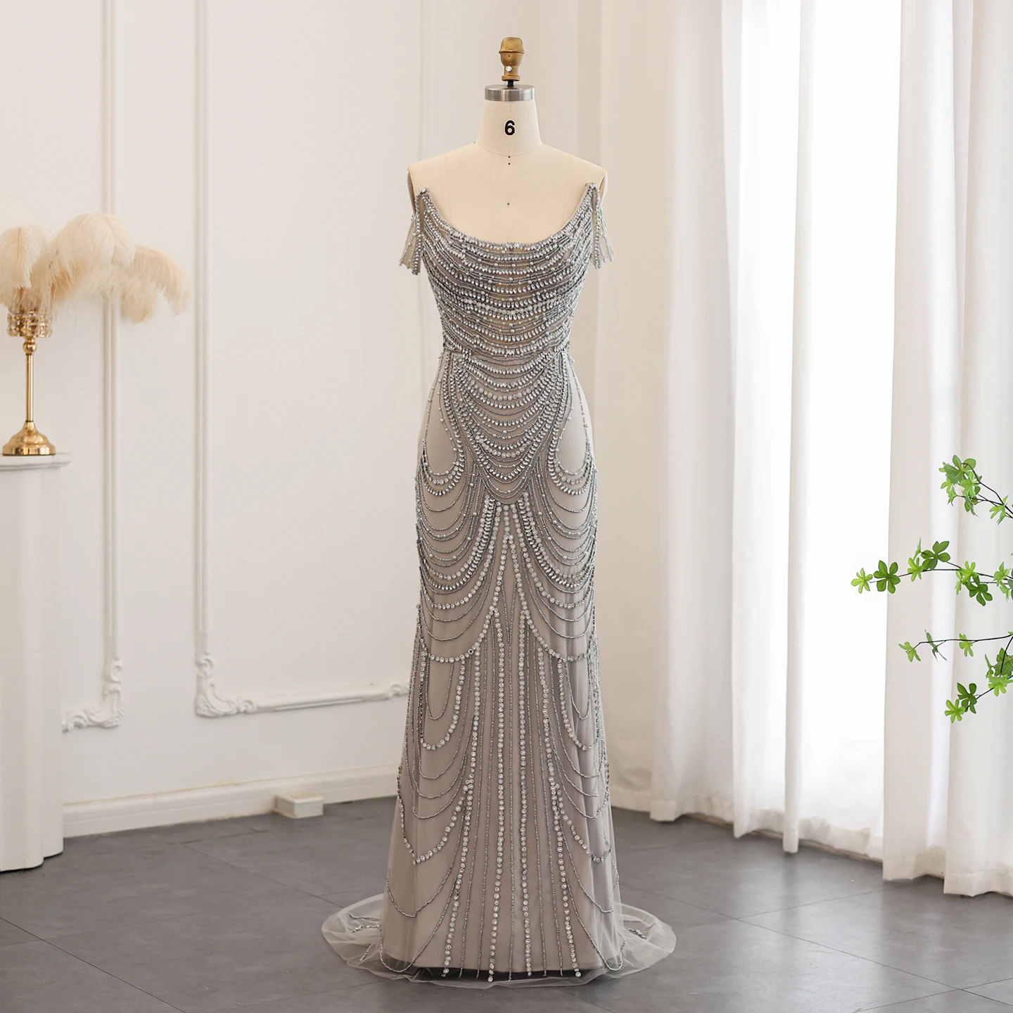 Sharon Said SS403 Luxury Crystal Silver Gray Mermaid Dubai Evening Dress for Women Wedding Long Black Girls Prom Party Gown