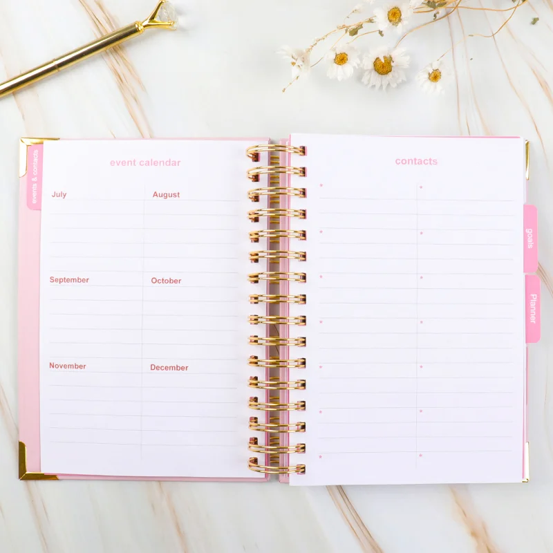 Free sample Custom A4 A5 Printing Rose Gold Foil Spiral Organizer Hardcover Journal Diary Notebook Planner