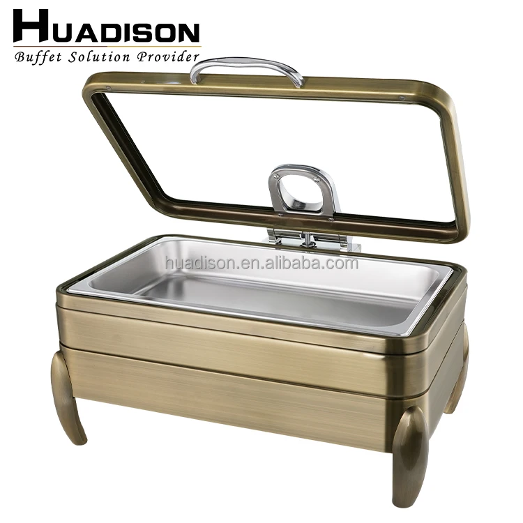 Huadison hotel commercial catering equipment bronze chafing dish electric hot pot chafer dishes food warmer set for buffet