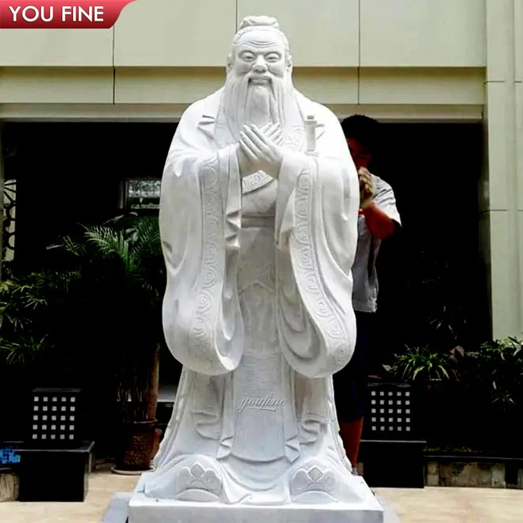 Outdoor Life Size Natural Stone Hand Carved Chinese Marble Confucius Statue Sculpture