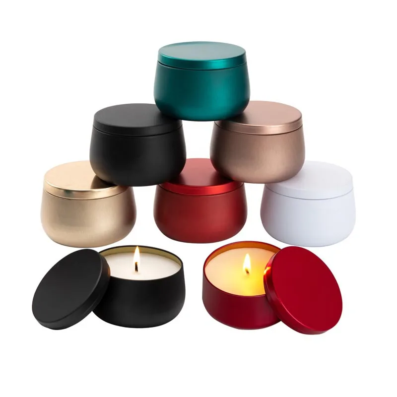 4OZ 8OZ Blue Green Gold Red White Black Empty Matte Metal Candle Tin Jar with Lid For Candle Making