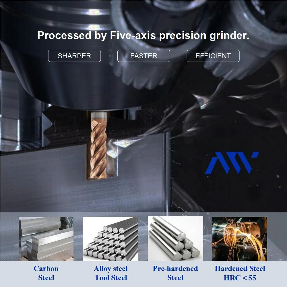 Износостойкий инструмент CNC квадратный 4 фреза для обработки металла TiAlN покрытие HRC55
