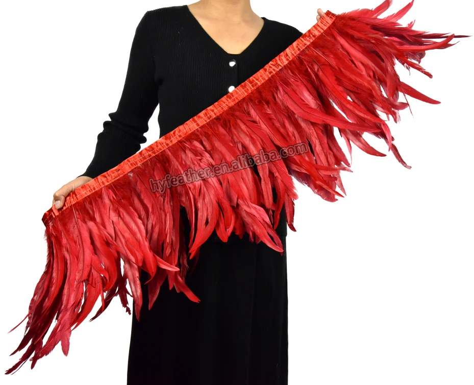 Hot Sale Cheap Feathers Trimming For Carnival Costumes Wedding Chicken Rooster Coque Tail Fringe Feather Trim For Craft