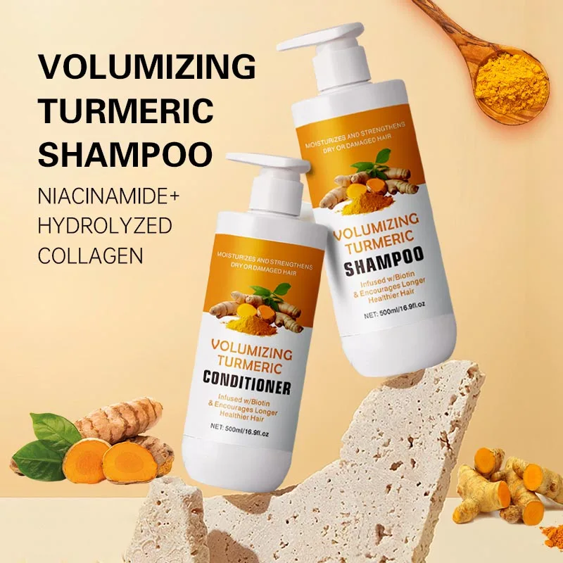 Private label organic turmeric shampoo hair regeneration anti-loss shampoo set hair care hair mask essential oil wholesale