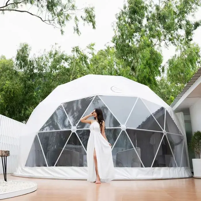 Wholesale Outdoor Igloo Glamping Geodesic Dome Tent with PVC Roof Cover Circle Ball Tent with Bathroom Features